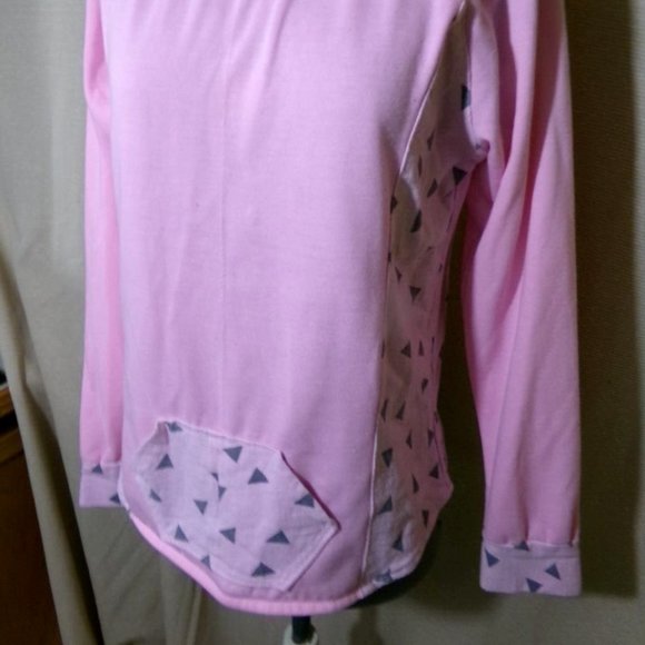 Triangle graphic print Fleece Sweatshirt S Pink Gray crew neck Soft lightweight - Picture 8 of 11